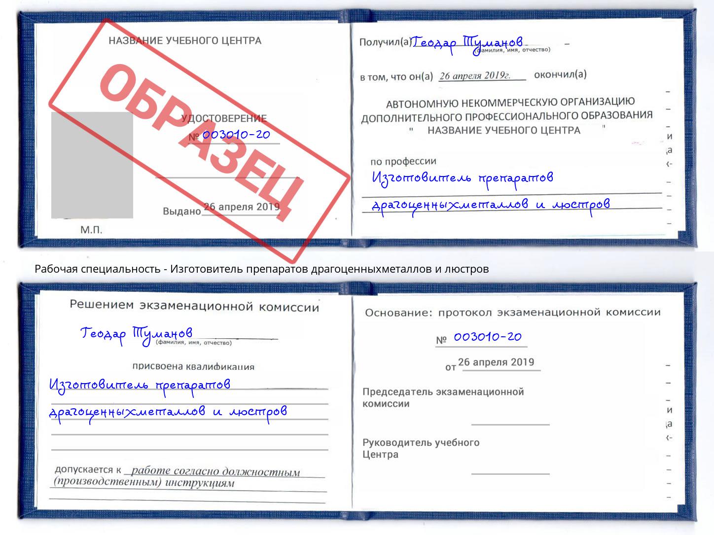 Изготовитель препаратов драгоценныхметаллов и люстров Кудымкар
