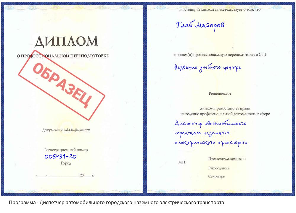 Диспетчер автомобильного городского наземного электрического транспорта Кудымкар