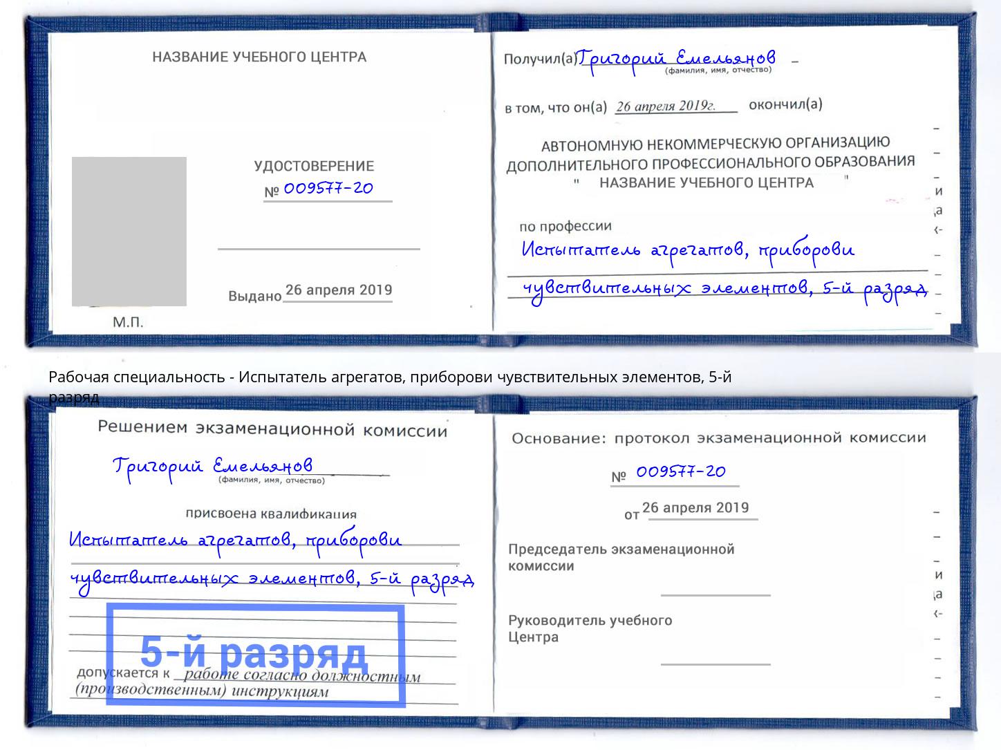 корочка 5-й разряд Испытатель агрегатов, приборови чувствительных элементов Кудымкар