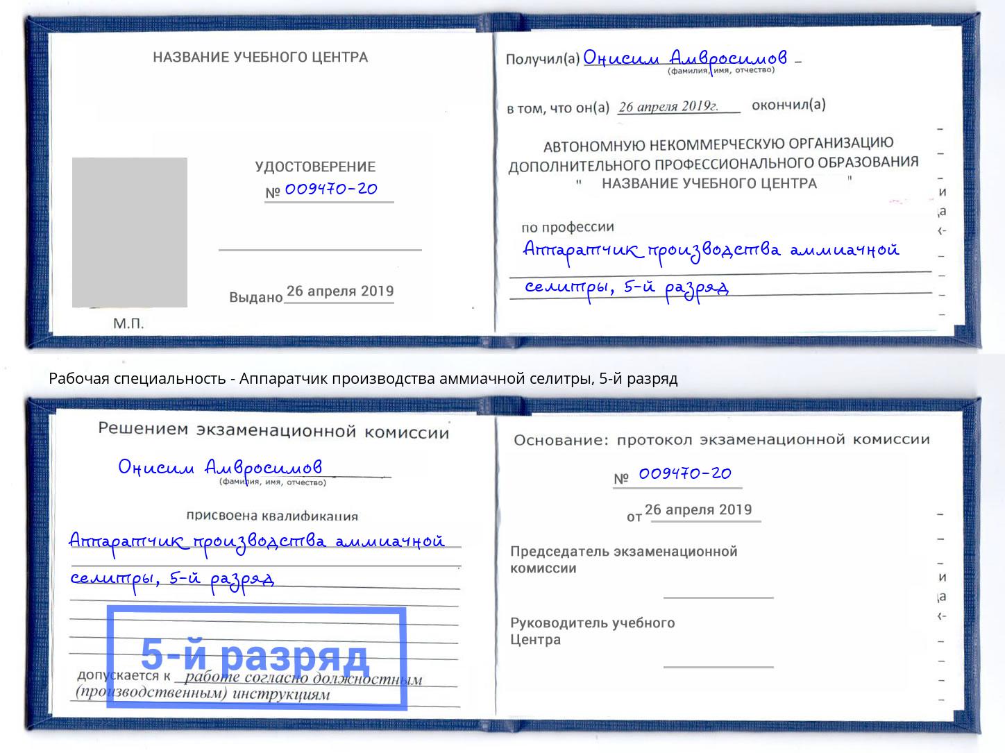 корочка 5-й разряд Аппаратчик производства аммиачной селитры Кудымкар