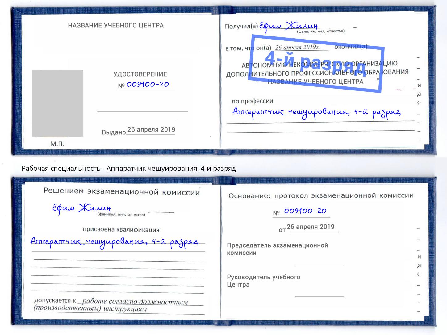 корочка 4-й разряд Аппаратчик чешуирования Кудымкар