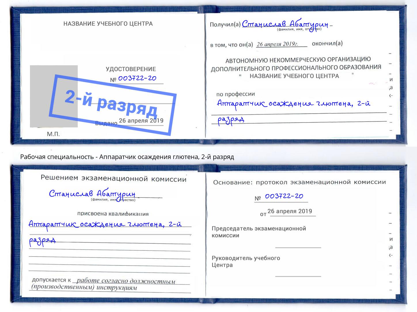 корочка 2-й разряд Аппаратчик осаждения глютена Кудымкар
