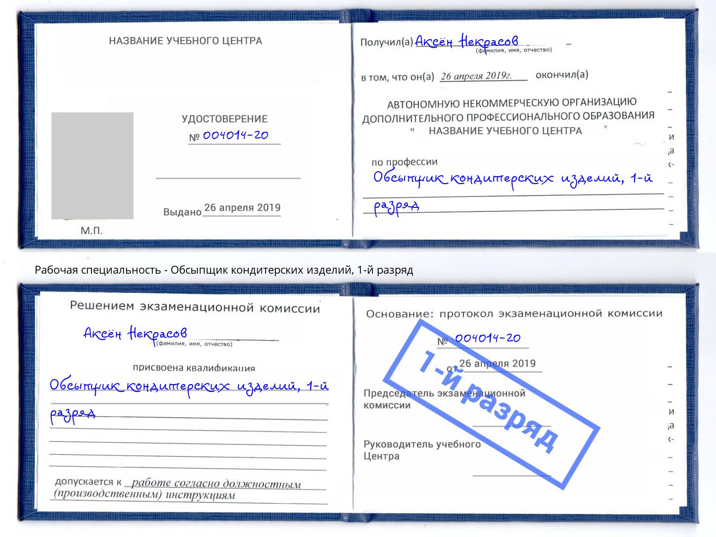 корочка 1-й разряд Обсыпщик кондитерских изделий Кудымкар