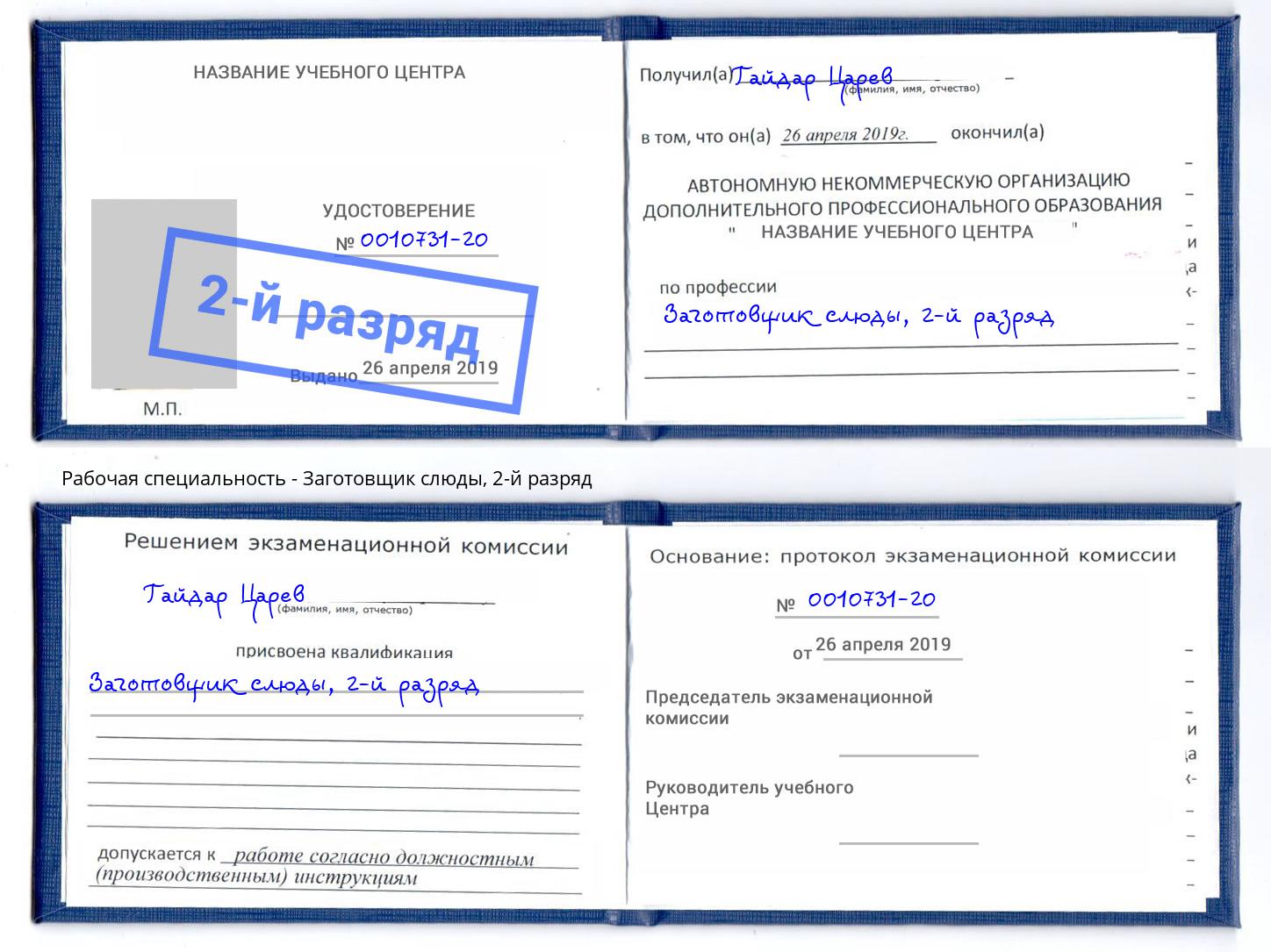 корочка 2-й разряд Заготовщик слюды Кудымкар