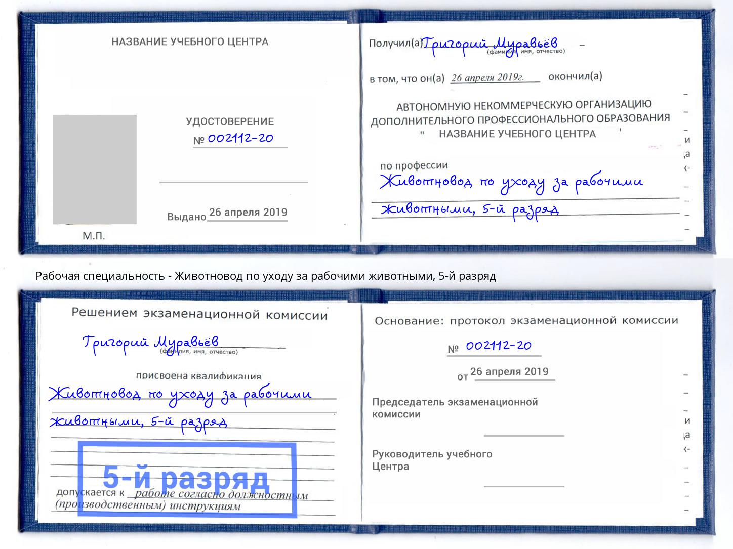 корочка 5-й разряд Животновод по уходу за рабочими животными Кудымкар