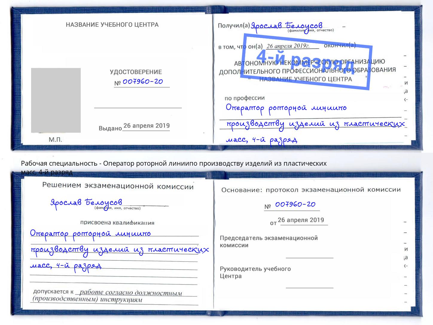 корочка 4-й разряд Оператор роторной линиипо производству изделий из пластических масс Кудымкар