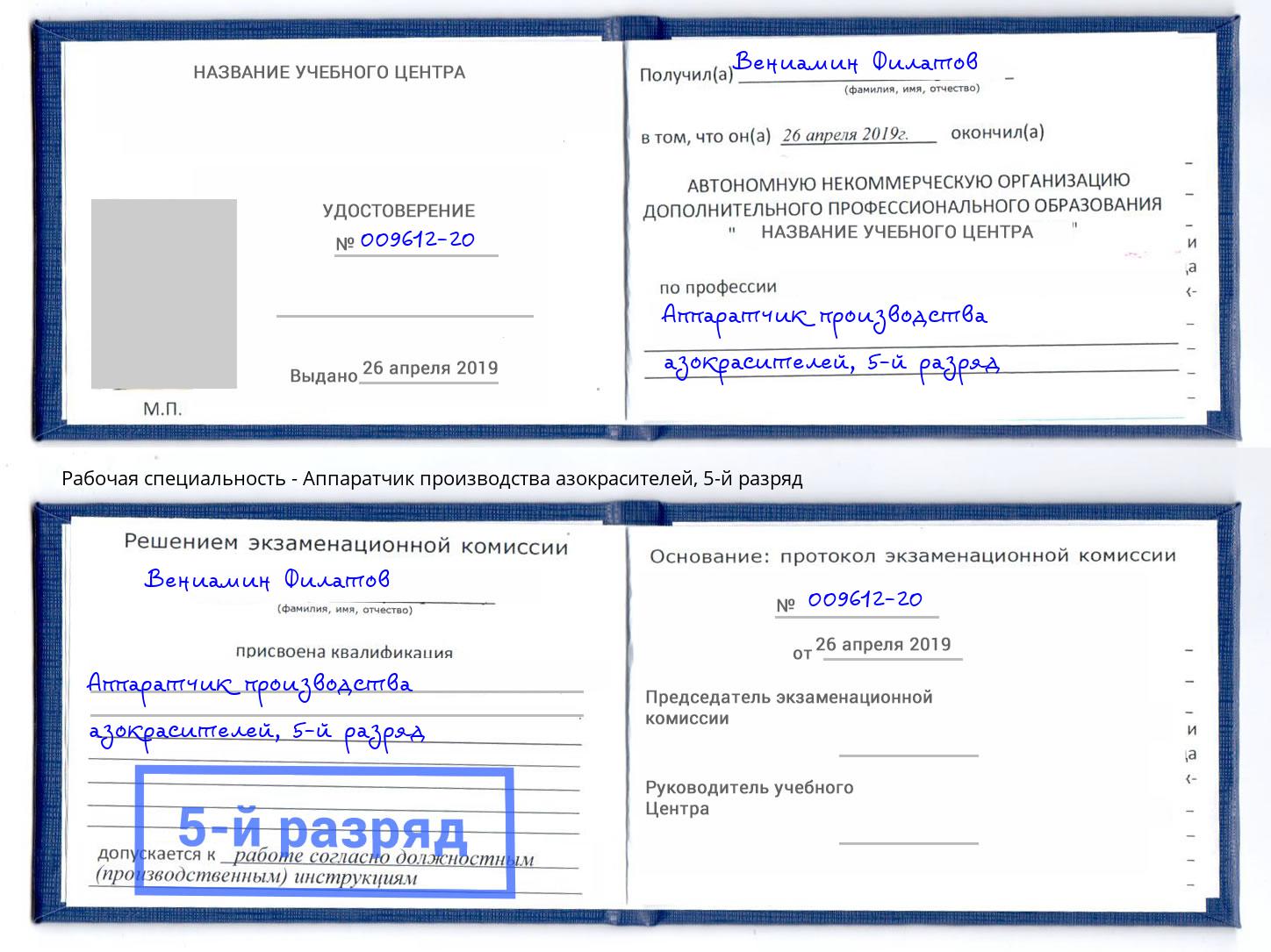 корочка 5-й разряд Аппаратчик производства азокрасителей Кудымкар