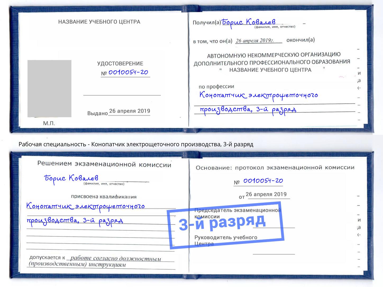 корочка 3-й разряд Конопатчик электрощеточного производства Кудымкар