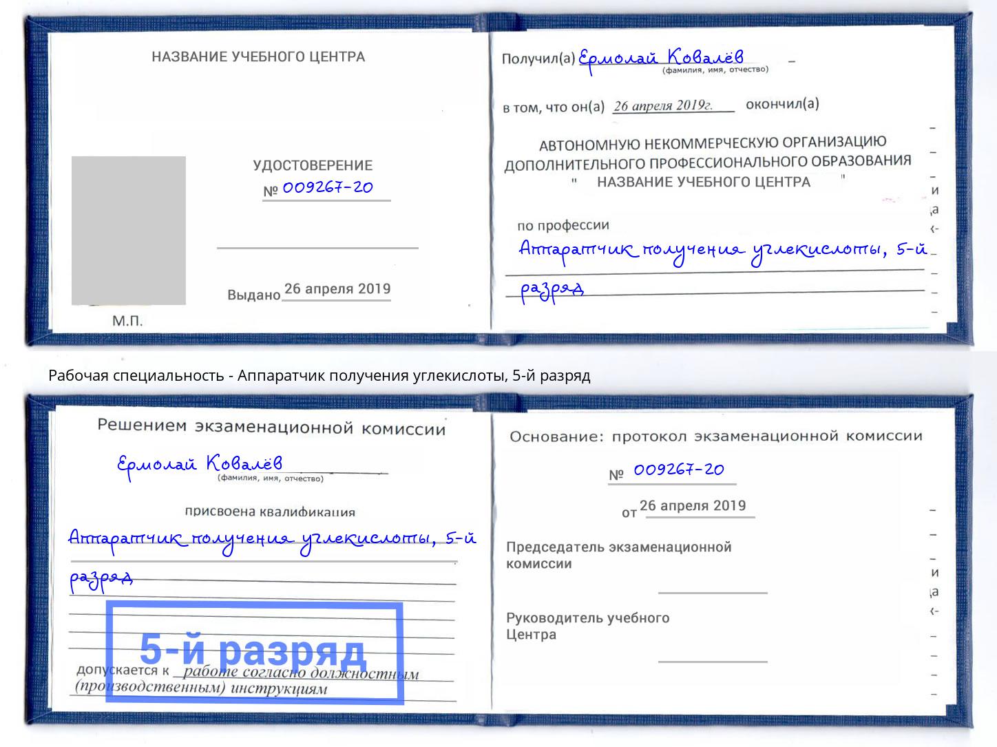 корочка 5-й разряд Аппаратчик получения углекислоты Кудымкар