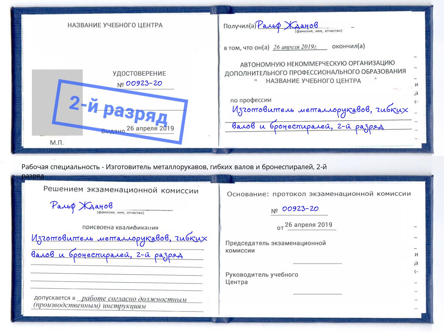 корочка 2-й разряд Изготовитель металлорукавов, гибких валов и бронеспиралей Кудымкар